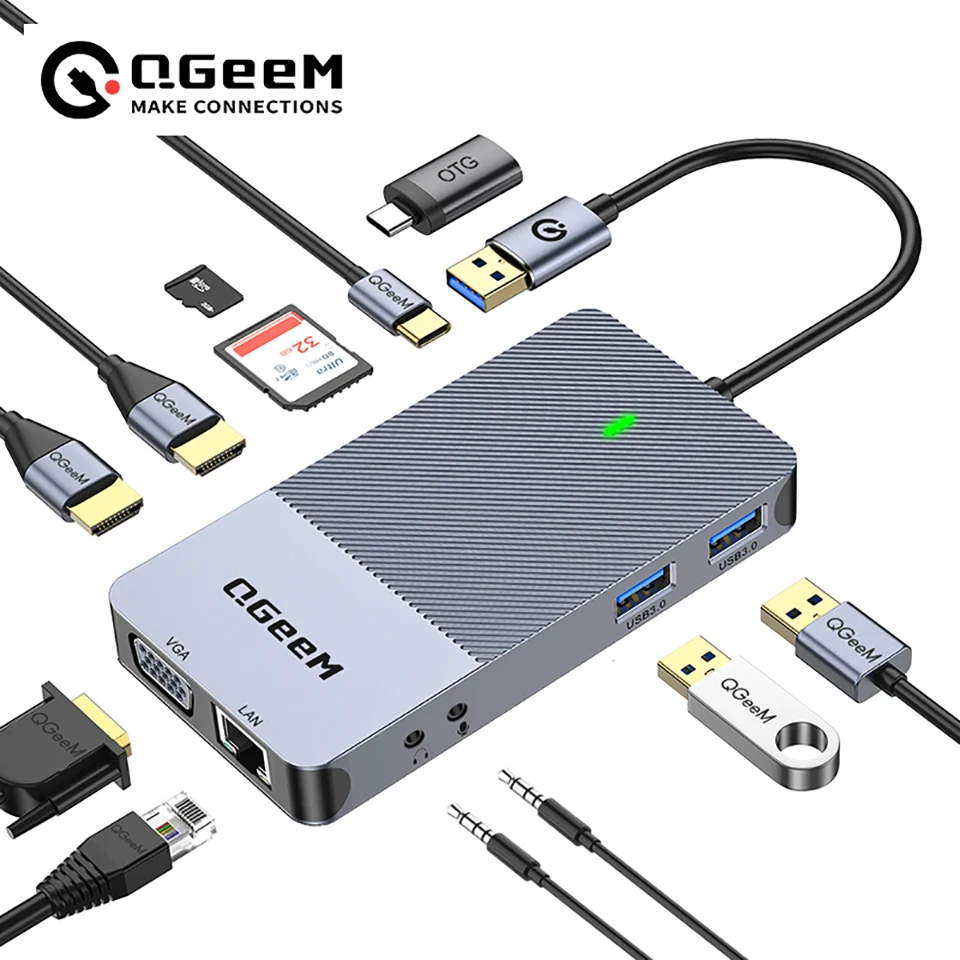 Smart Home Hub 2 - محطة إرساء QGeeM USB 3.0، محور