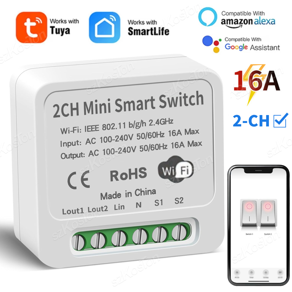 Smart Home Voice Control - 16A Tuya WiFi وحدة تبديل ذكية